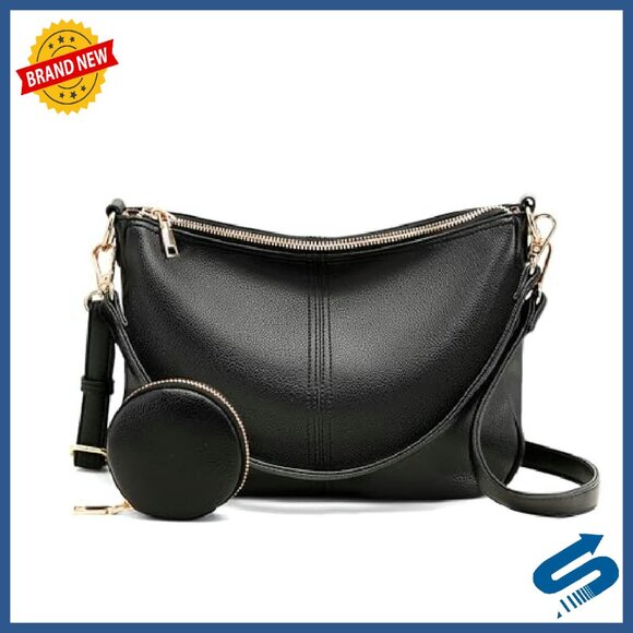 Vegan Leather Crossbody Bag with Detachable Straps, Compact Tote Purse - Picture 2 of 8